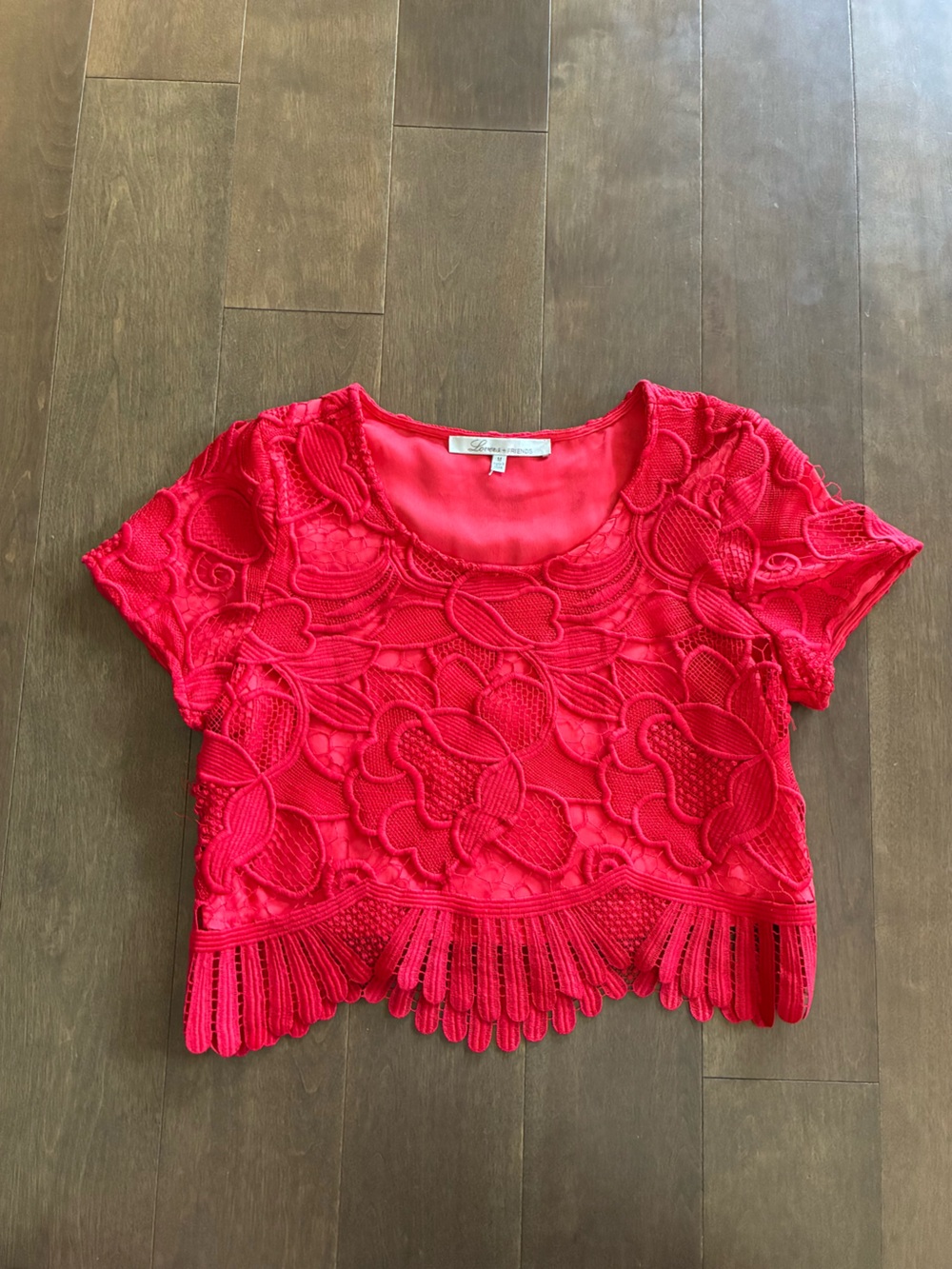 Lovers + Friends Red Lace Floral Cropped Top